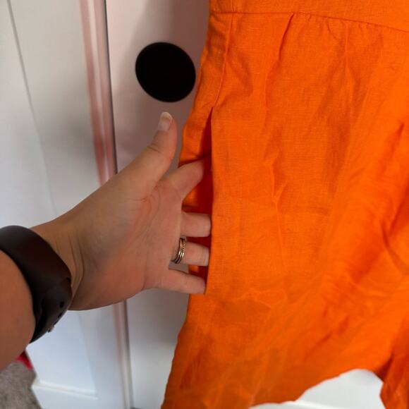 Boden Fleur Orange Pink 100% Linen Pockets Mini Dress Sundress Size 10 - Picture 5 of 7